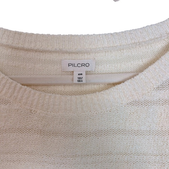 Pilcro Textured Stripe Short Sleeve Sweater Cream XXS Contemporary Neutral - Picture 3 of 5